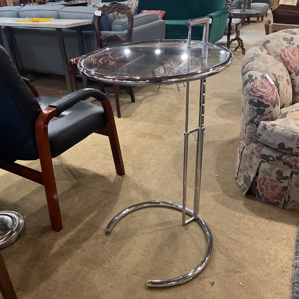 Chrome Tubular Eileen Grey Style Glass Top Side Table