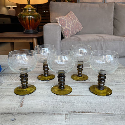 Grape Vines Bubble Stem Wine Glass Set of 5