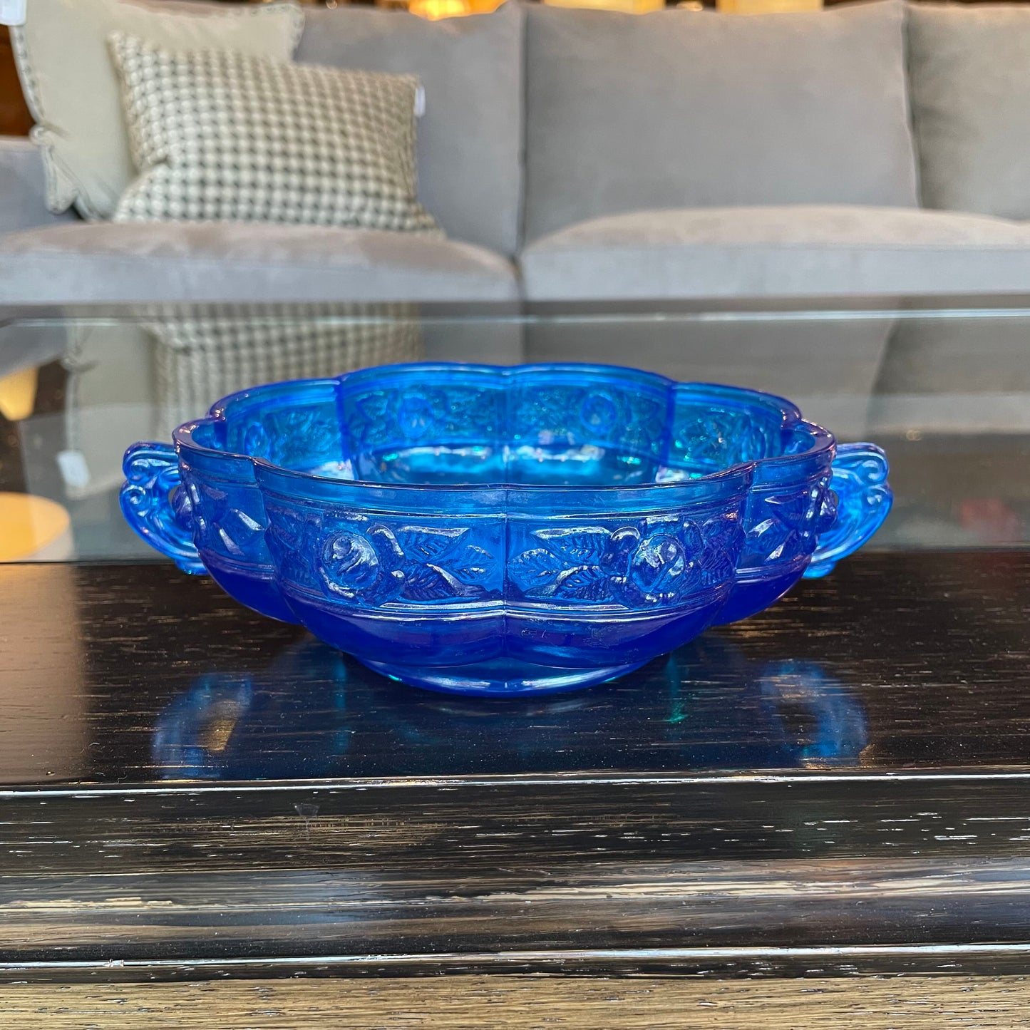 Bright Blue Glass with Floral Border