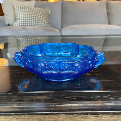 Bright Blue Glass with Floral Border