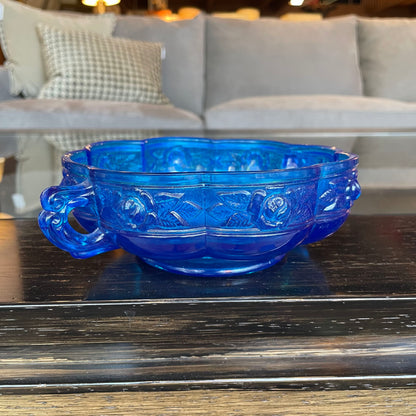 Bright Blue Glass with Floral Border