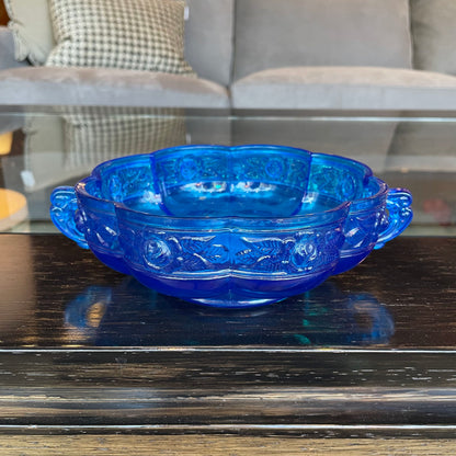 Bright Blue Glass with Floral Border