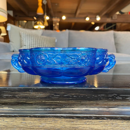 Bright Blue Glass with Floral Border