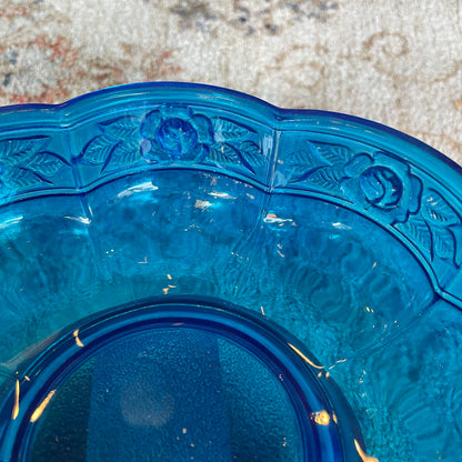 Bright Blue Glass with Floral Border