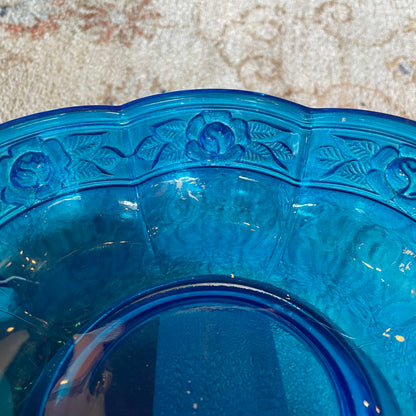 Bright Blue Glass with Floral Border