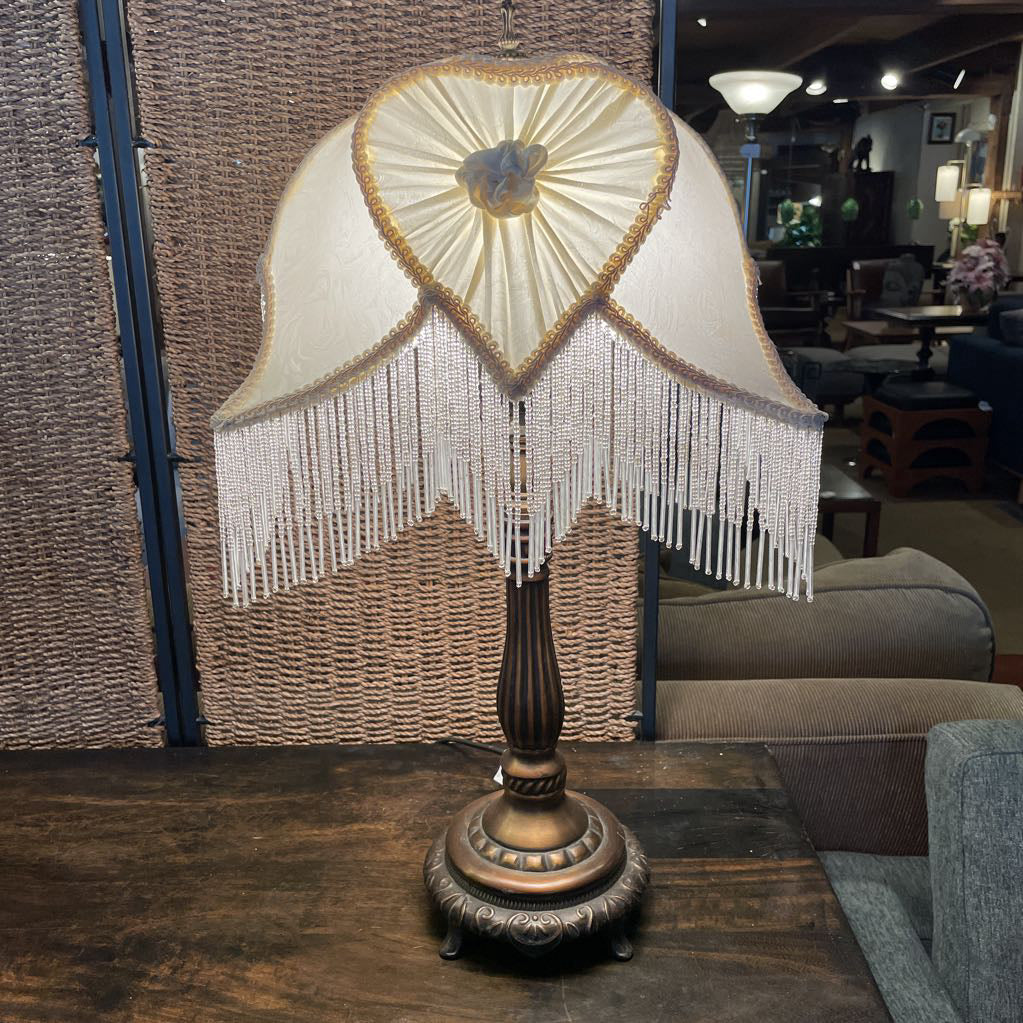 Dale Tiffany Victorian Table Lamp w Heart Shade and Beaded Fringe