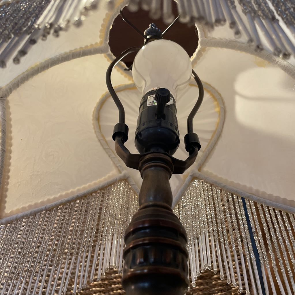 Dale Tiffany Victorian Table Lamp w Heart Shade and Beaded Fringe
