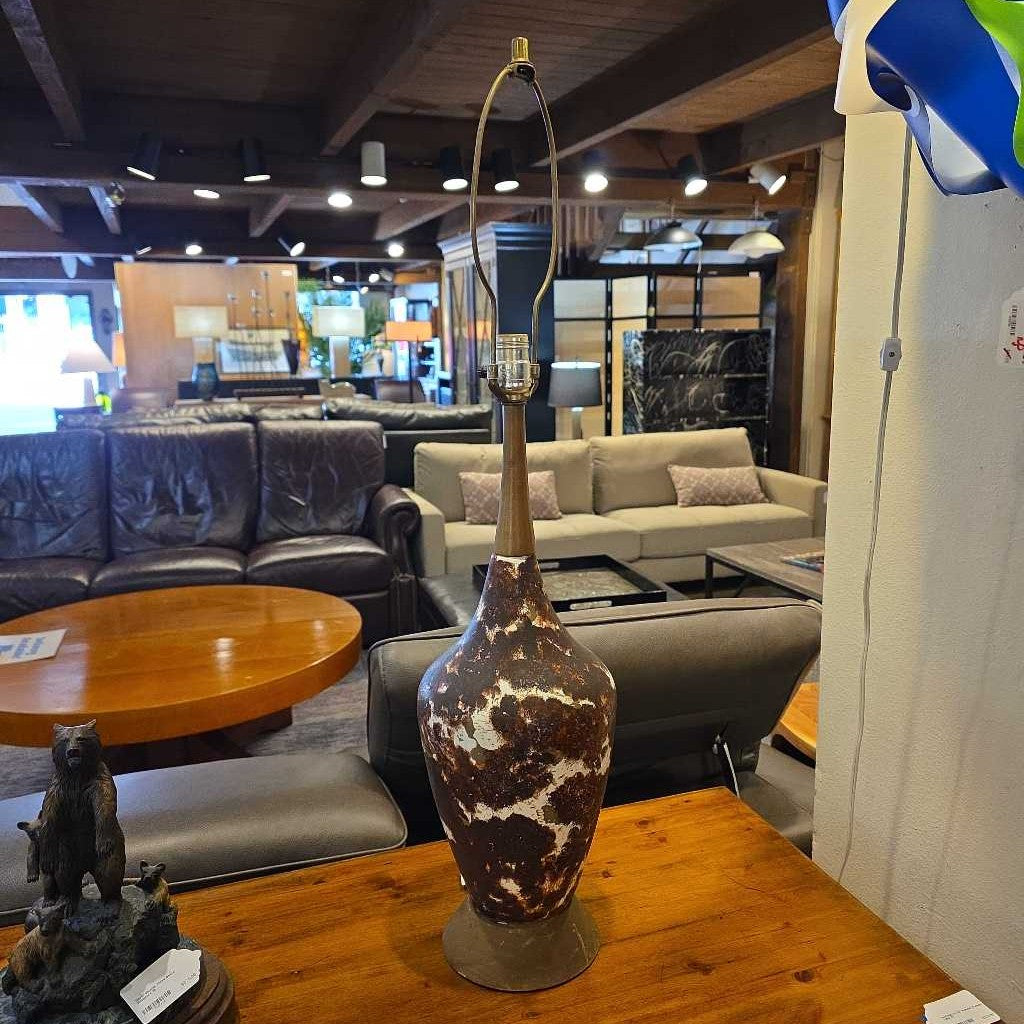 White and Brown Splat Table Lamp with Pleated Shade