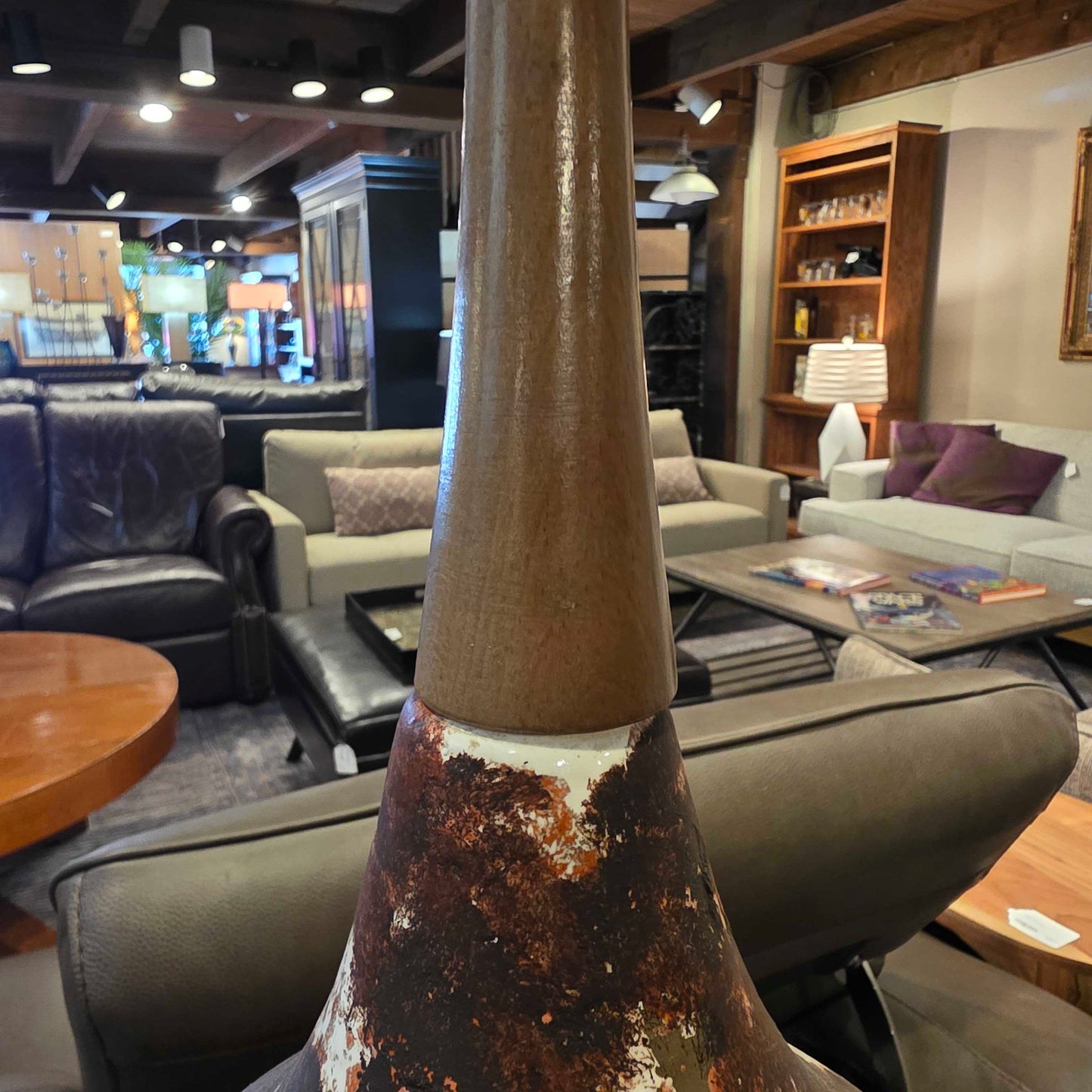 White and Brown Splat Table Lamp with Pleated Shade