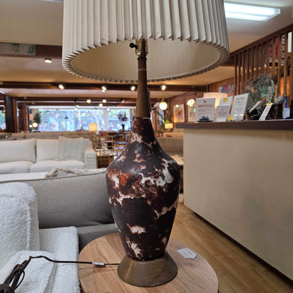 White and Brown Splat Table Lamp with Pleated Shade