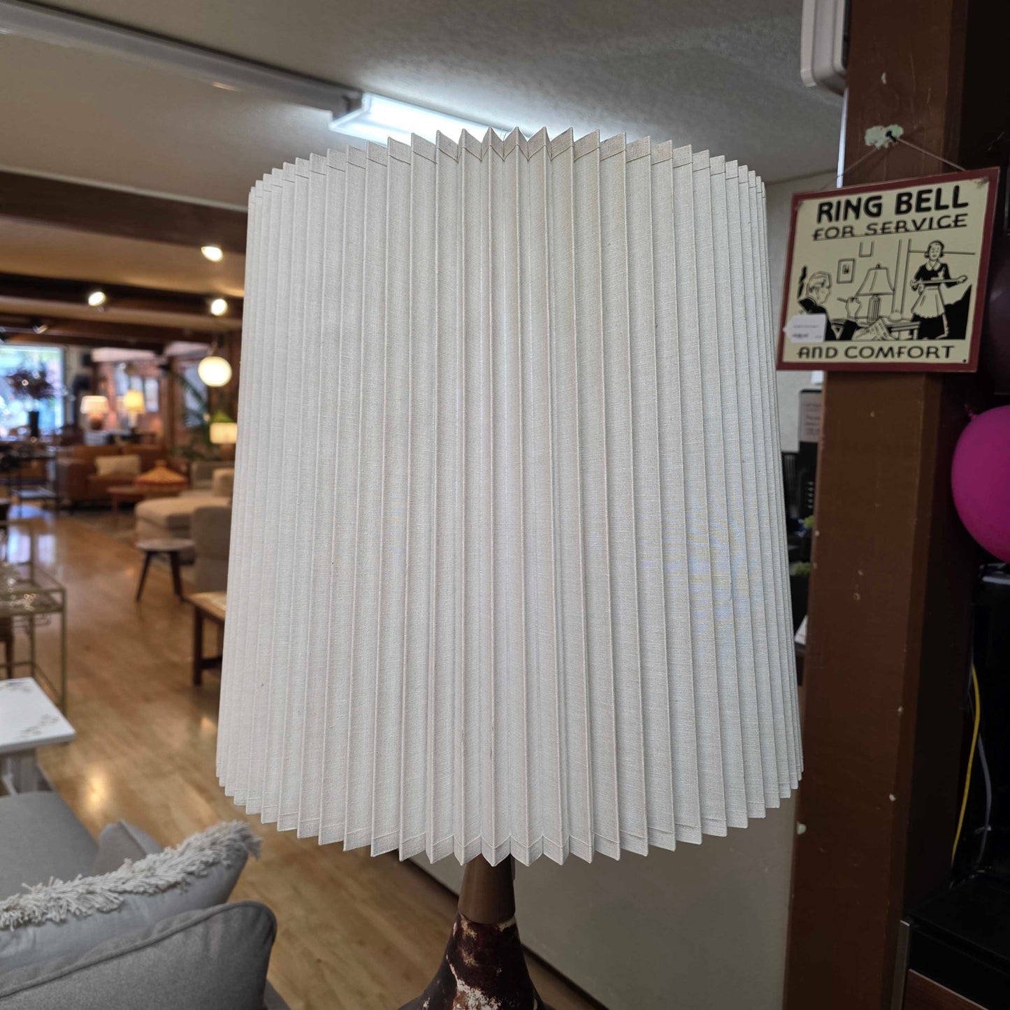 White and Brown Splat Table Lamp with Pleated Shade