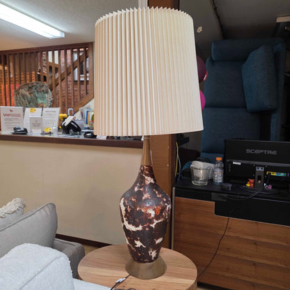 White and Brown Splat Table Lamp with Pleated Shade