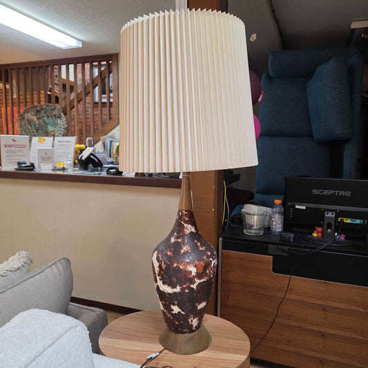 White and Brown Splat Table Lamp with Pleated Shade
