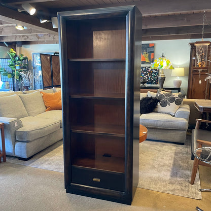 Dark Wood 4 Tier Bookshelf w/ Bottom Drawer