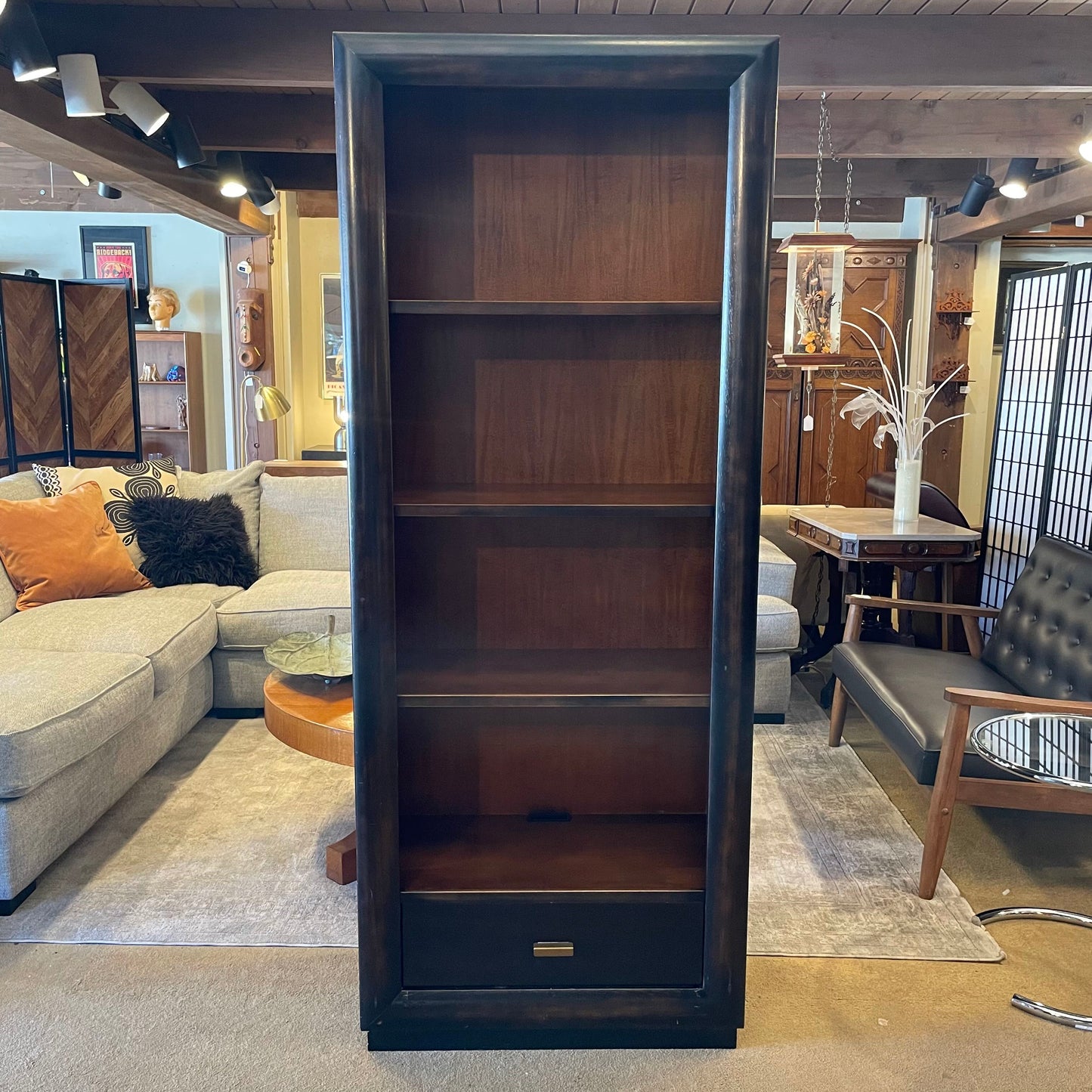 Dark Wood 4 Tier Bookshelf w/ Bottom Drawer