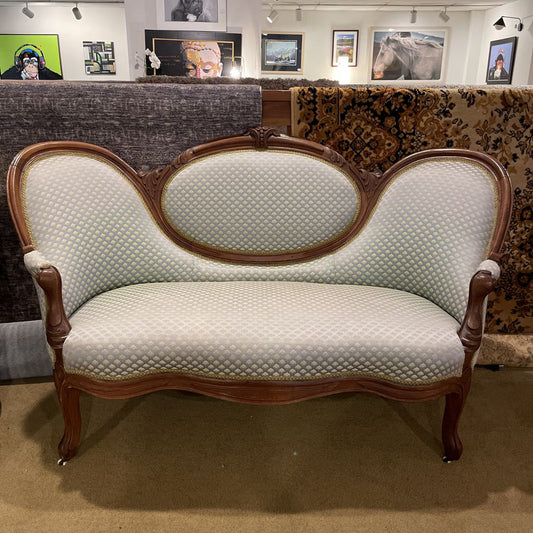 Victorian Style Yellow Patterned Carved Wood Settee U SOFAS