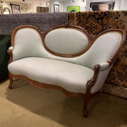 Victorian Style Yellow Patterned Carved Wood Settee U SOFAS