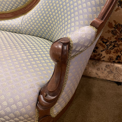 Victorian Style Yellow Patterned Carved Wood Settee
