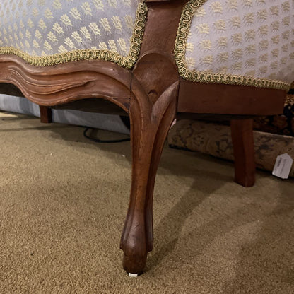 Victorian Style Yellow Patterned Carved Wood Settee