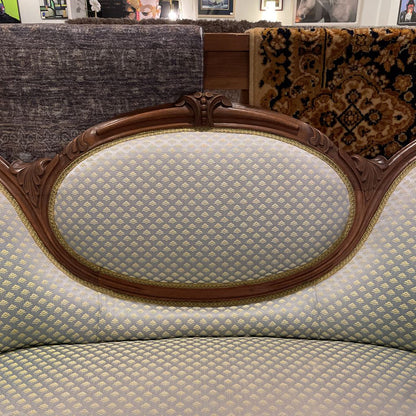 Victorian Style Yellow Patterned Carved Wood Settee
