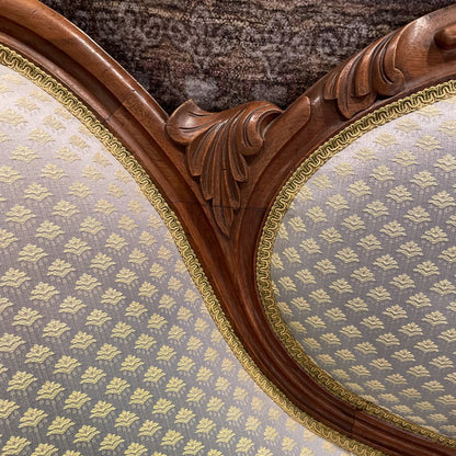 Victorian Style Yellow Patterned Carved Wood Settee