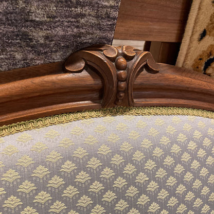Victorian Style Yellow Patterned Carved Wood Settee