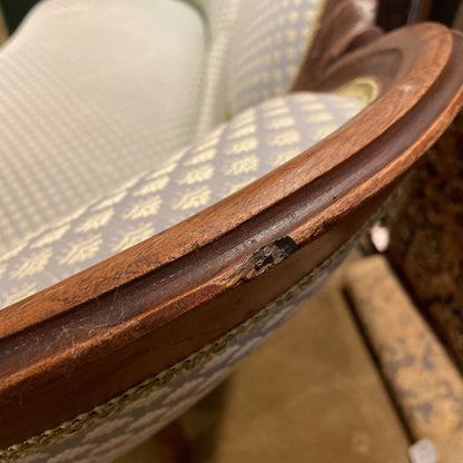 Victorian Style Yellow Patterned Carved Wood Settee