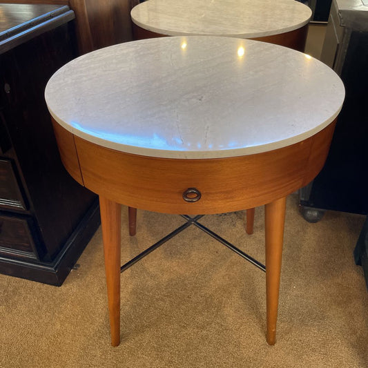 West Elm Marble Top Round 1 Drawer Nightstand C NIGHTSTANDS