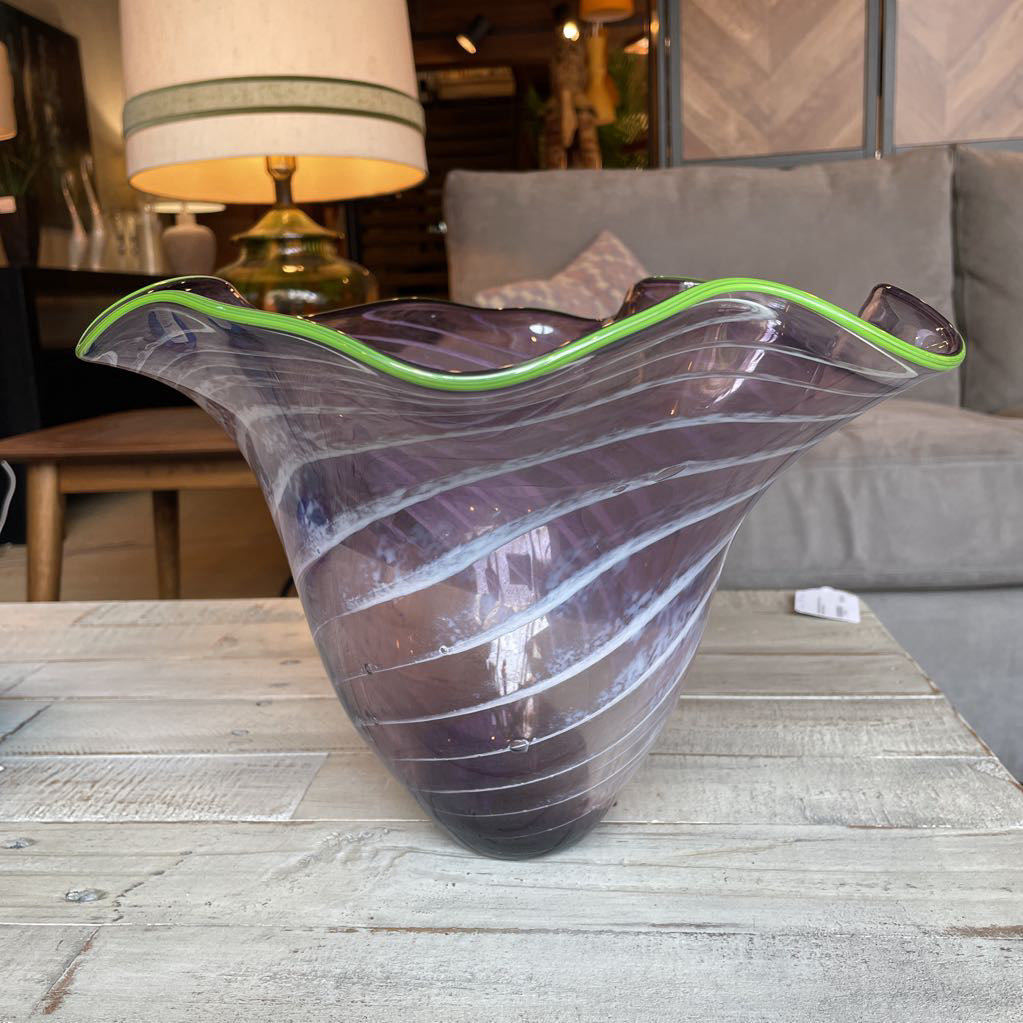 Green Wave Edge Lg. Amethyst Bowl