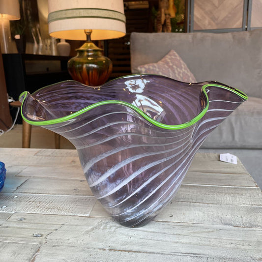 Green Wave Edge Lg. Amethyst Bowl UNIQUE FINDS