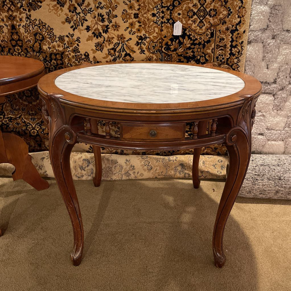 Carved Wood Marble Top Parlor Table C SIDE TABLES