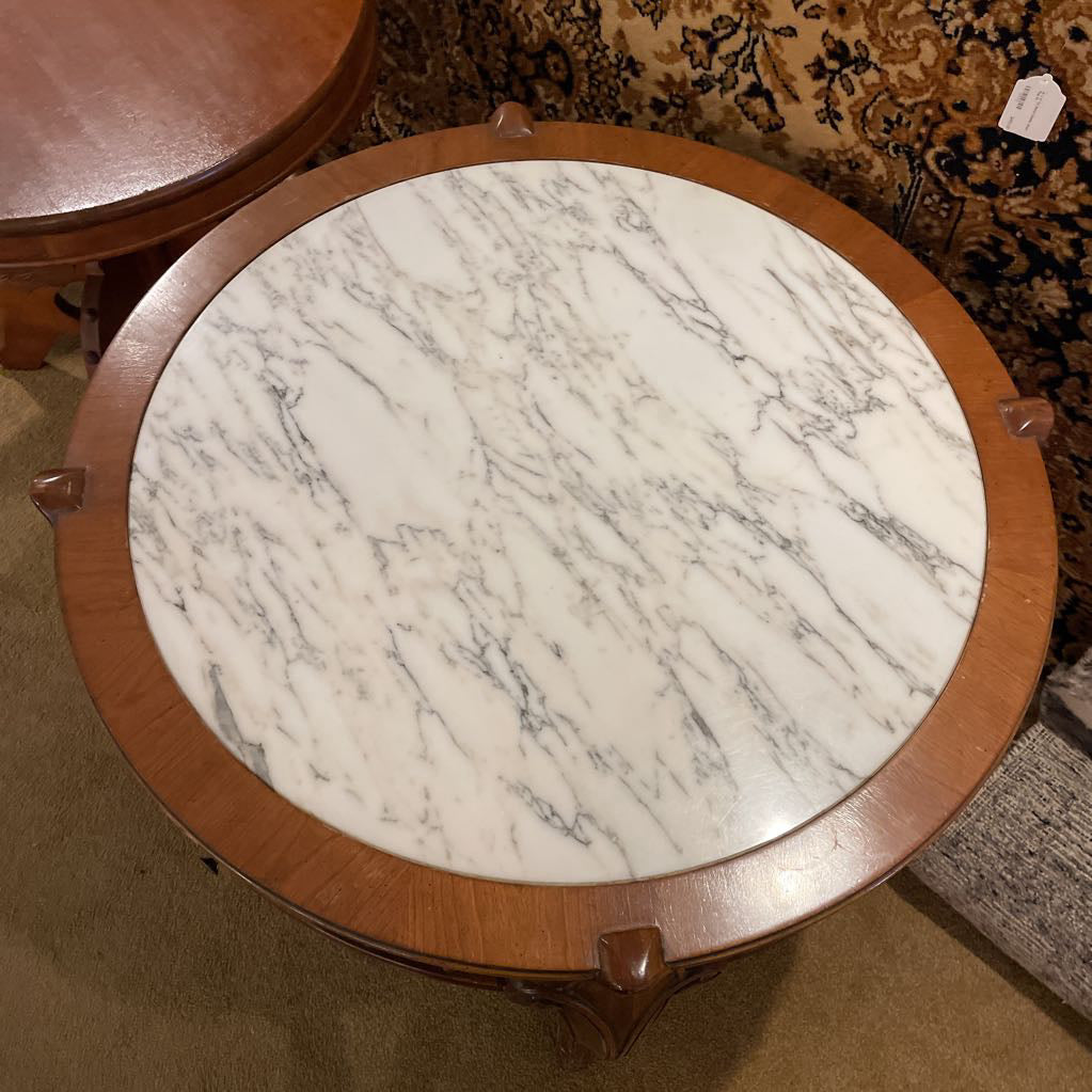 Carved Wood Marble Top Parlor Table C SIDE TABLES