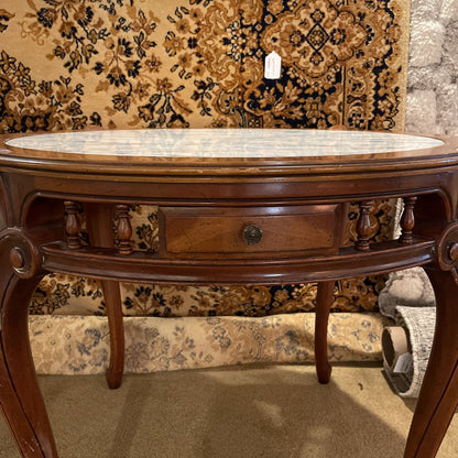 Carved Wood Marble Top Parlor Table C SIDE TABLES