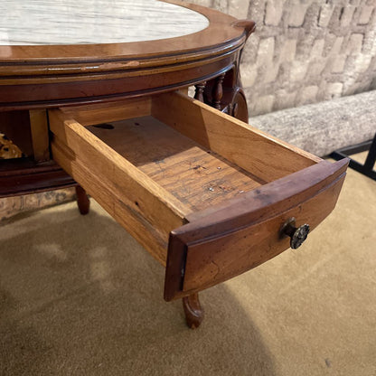 Carved Wood Marble Top Parlor Table C SIDE TABLES