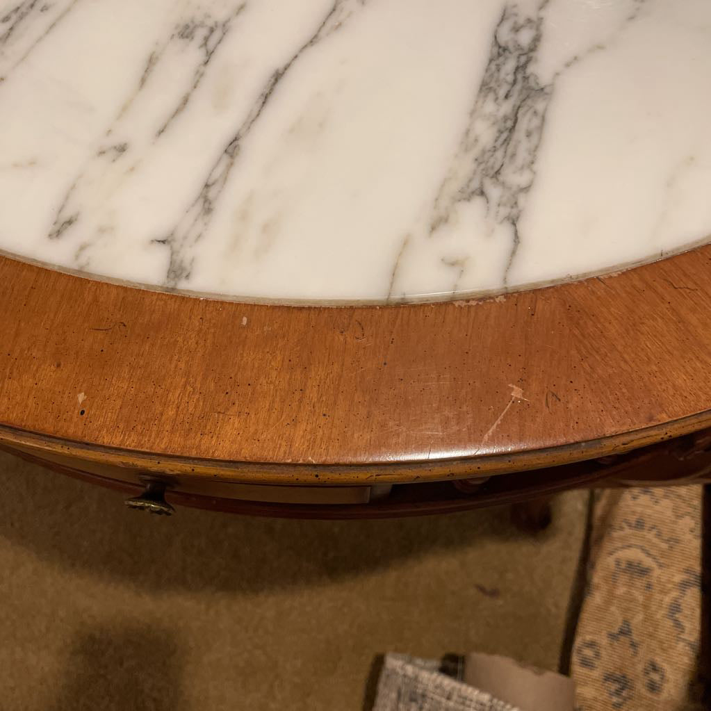 Carved Wood Marble Top Parlor Table C SIDE TABLES