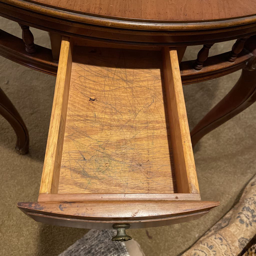 Carved Wood Marble Top Parlor Table C SIDE TABLES