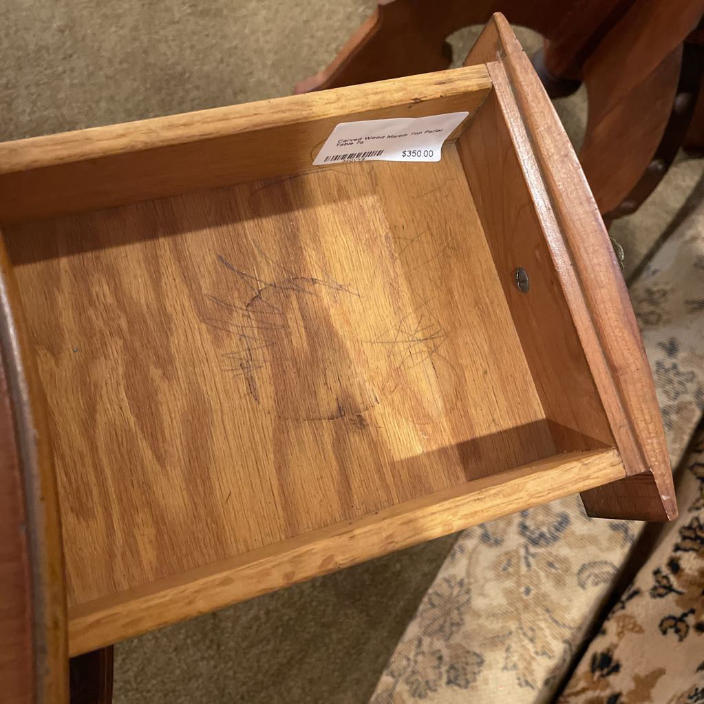 Carved Wood Marble Top Parlor Table C SIDE TABLES