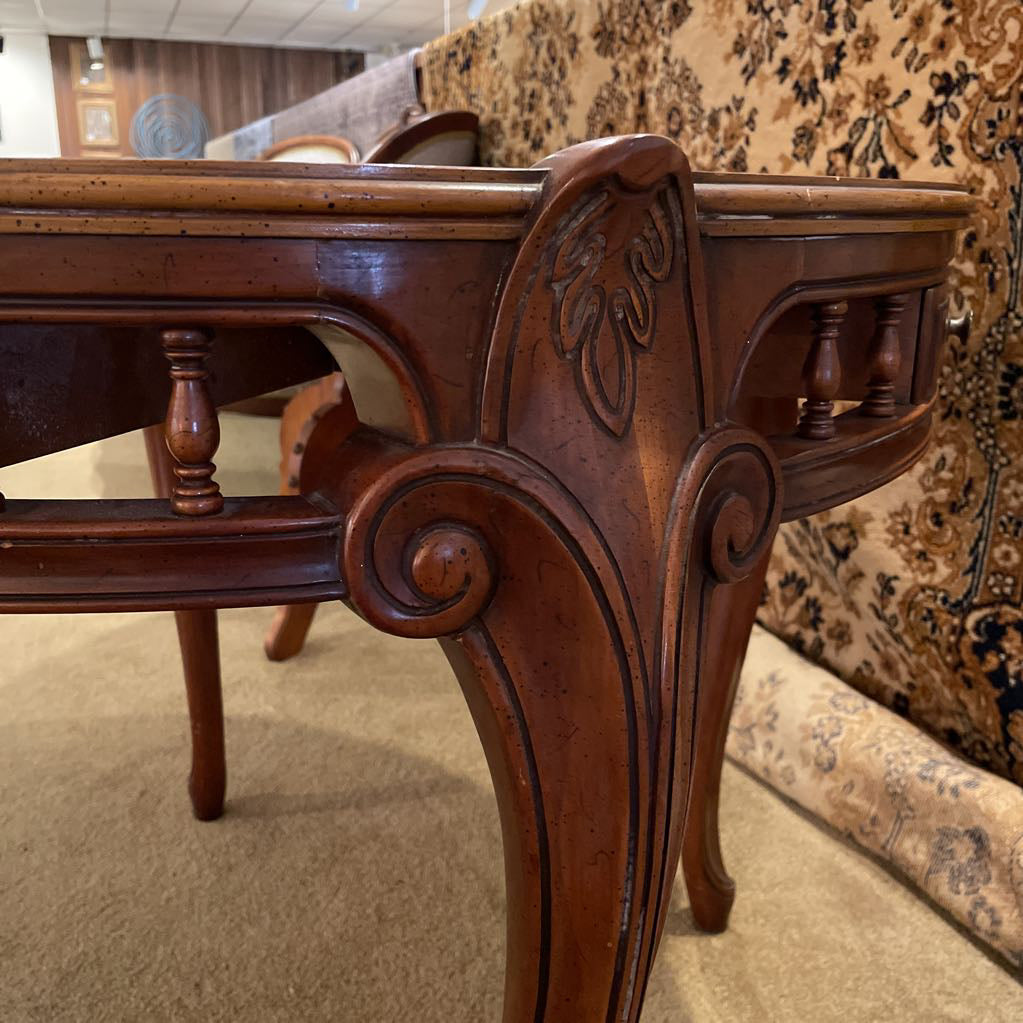 Carved Wood Marble Top Parlor Table C SIDE TABLES