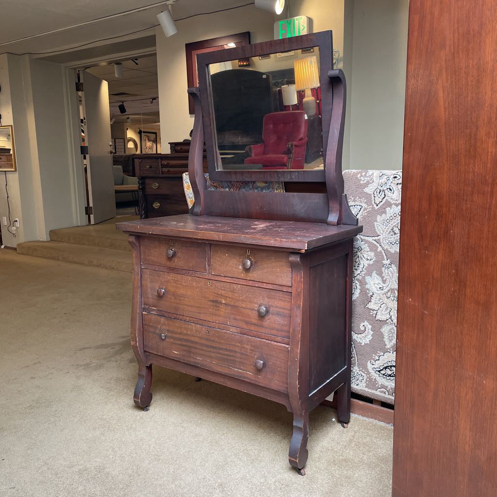 Vintage 4 Drawer Chest with Mirror AS IS