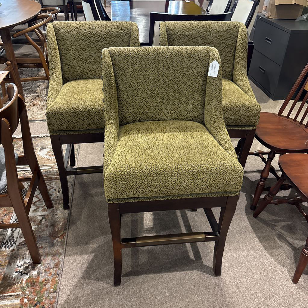 Set of 3 Bronze Nailhead Spotted Swivel Counter Chairs