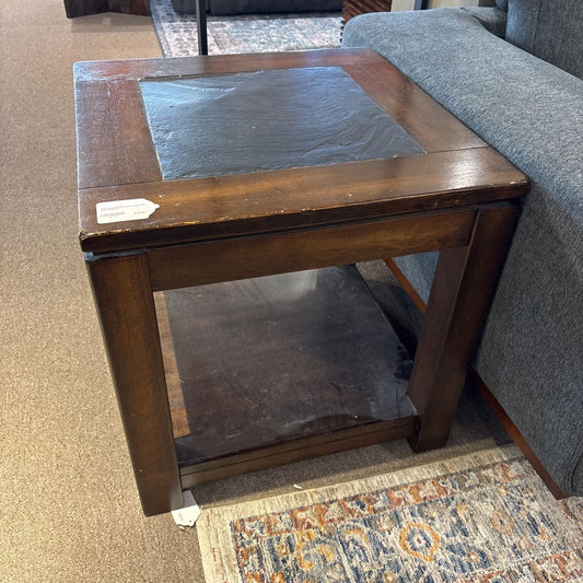 Solid Wood Frame Dark Stone Tile Side Table
