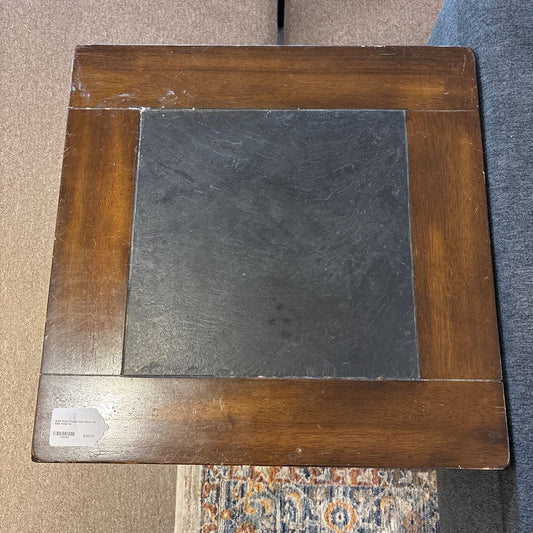 Solid Wood Frame Dark Stone Tile Side Table