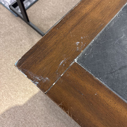 Solid Wood Frame Dark Stone Tile Side Table