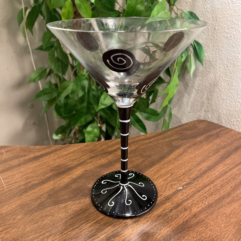 Black Dots and Swirls 7 Glass/Pitcher Martini SET
