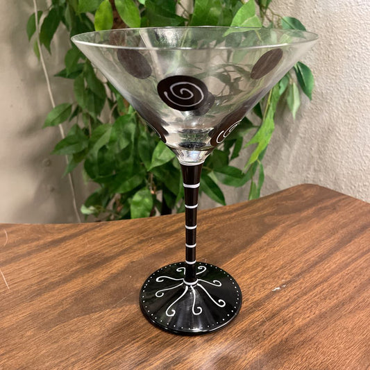 Black Dots and Swirls 7 Glass/Pitcher Martini SET UNIQUE FINDS
