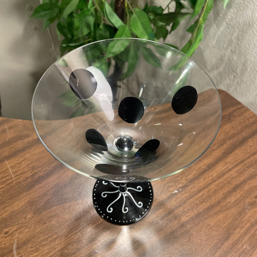 Black Dots and Swirls 7 Glass/Pitcher Martini SET