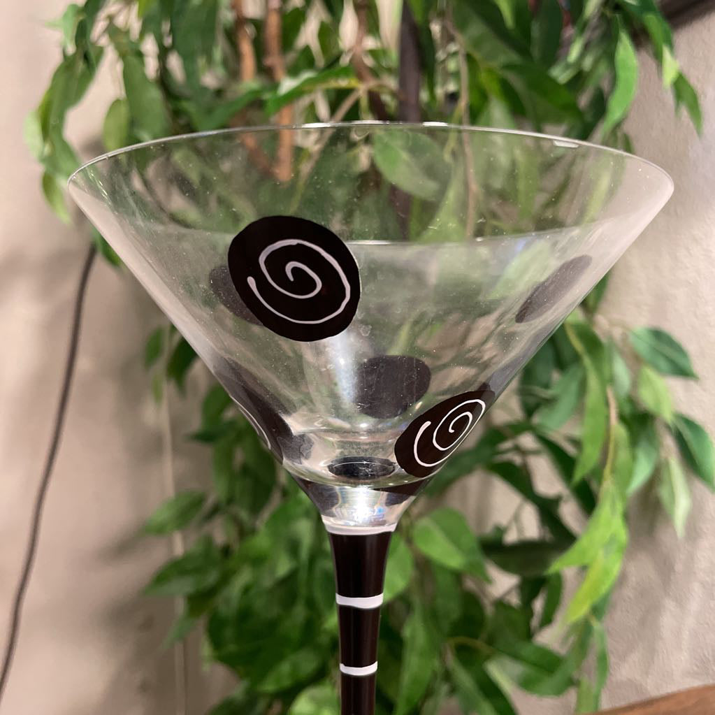 Black Dots and Swirls 7 Glass/Pitcher Martini SET