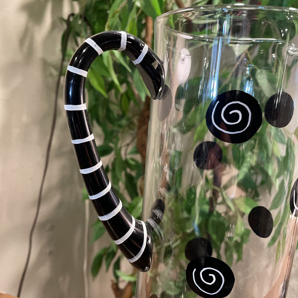 Black Dots and Swirls 7 Glass/Pitcher Martini SET