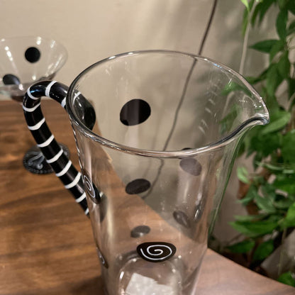Black Dots and Swirls 7 Glass/Pitcher Martini SET