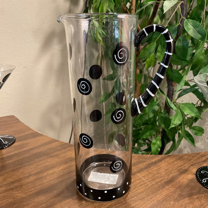 Black Dots and Swirls 7 Glass/Pitcher Martini SET